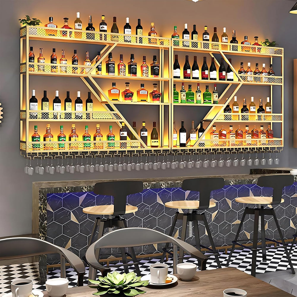 63in Large Wall Mounted Wine Rack, 4 Tier Metal Diamond Shaped Liquor Bottle ...