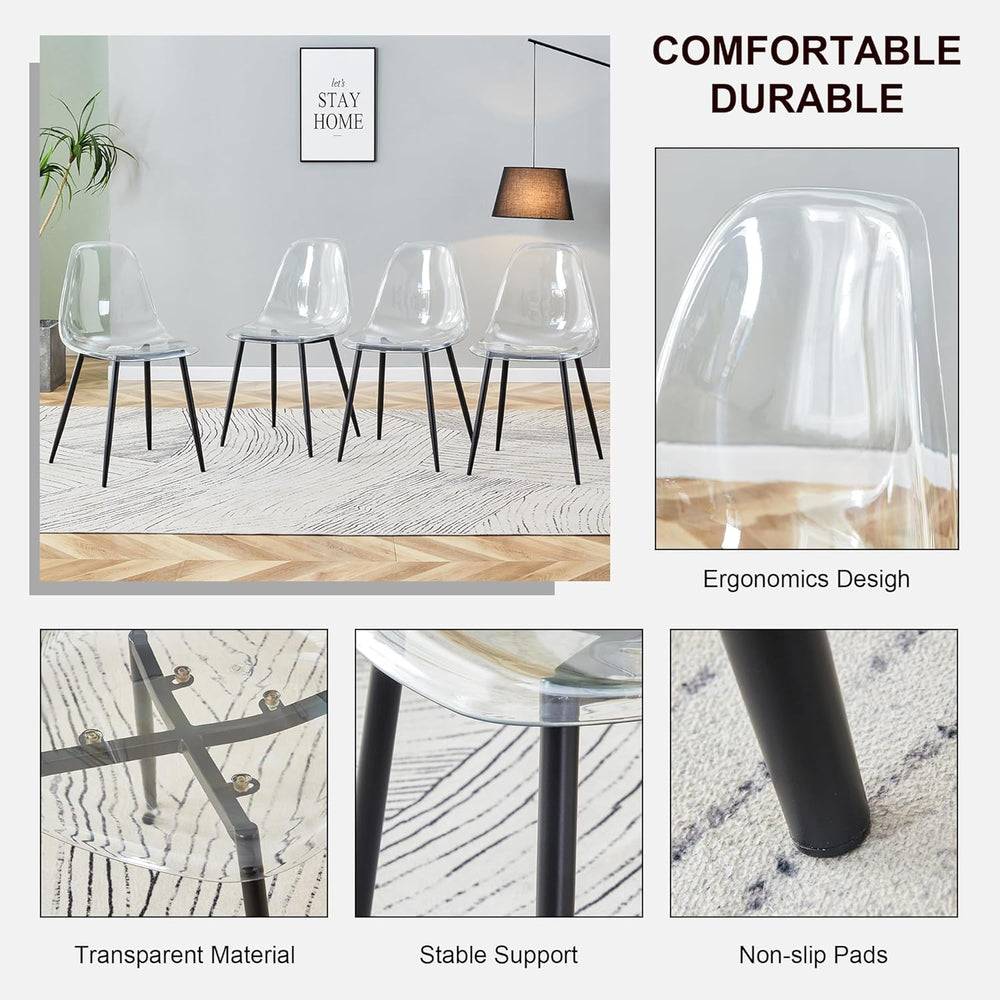 JUFU Acrylic Dining Chairs Set of 4, Modern Clear Chairs with Transparent Sea...
