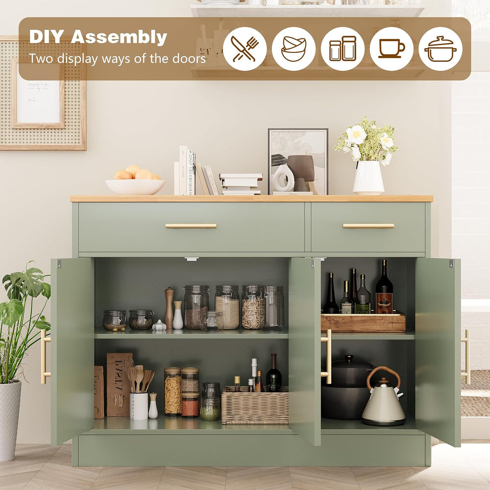 Vongrasig 43" Farmhouse Sideboard Buffet Cabinet with Storage, Green