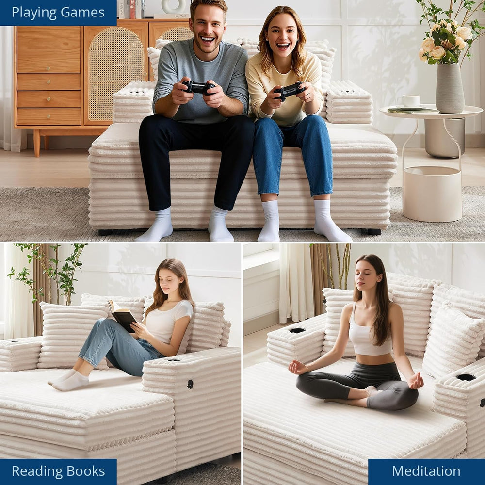 GarveeHome 60-inchOversized Chaise Lounge Chair Indoor, Comfy Corduroy Lounge...