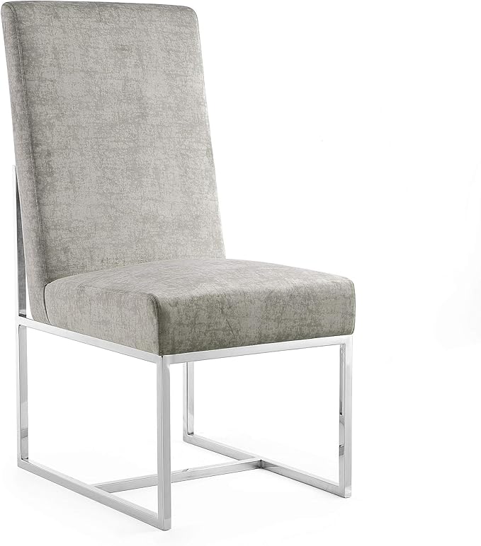 Manhattan Comfort Element Modern Velvet Dining Chairs, High Density Foam, Chrome Finish Stainless Steel Frame, High-Back, Fully Assembled Industrial Chic Accent Furniture, Set of 2, Steel