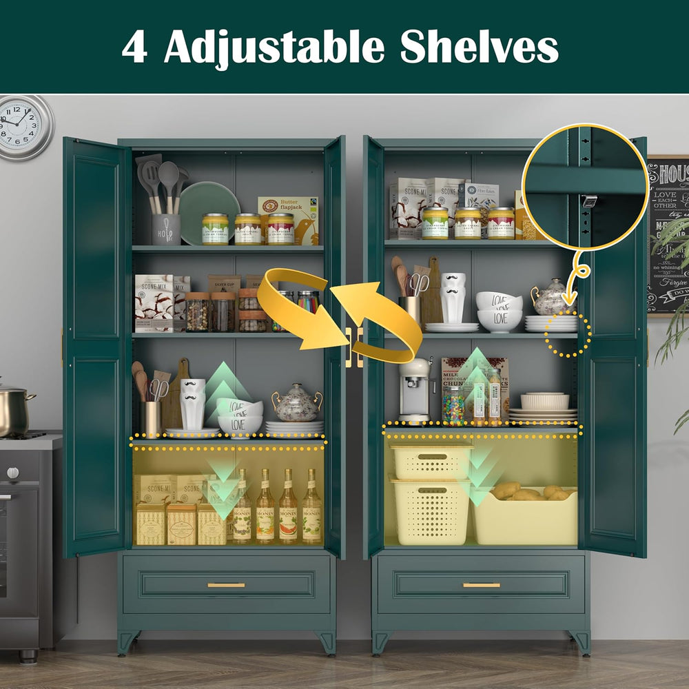 SteeLoong 75" Kitchen Pantry Cabinet with Drawer, Metal Storage Cabinets...