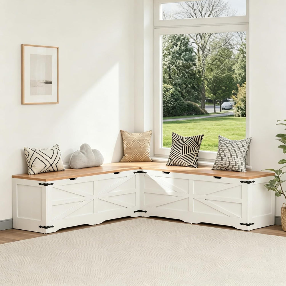 Godchoices Kitchen Breakfast Nook Bench, L Shape Corner Storage Bench, Farmho...