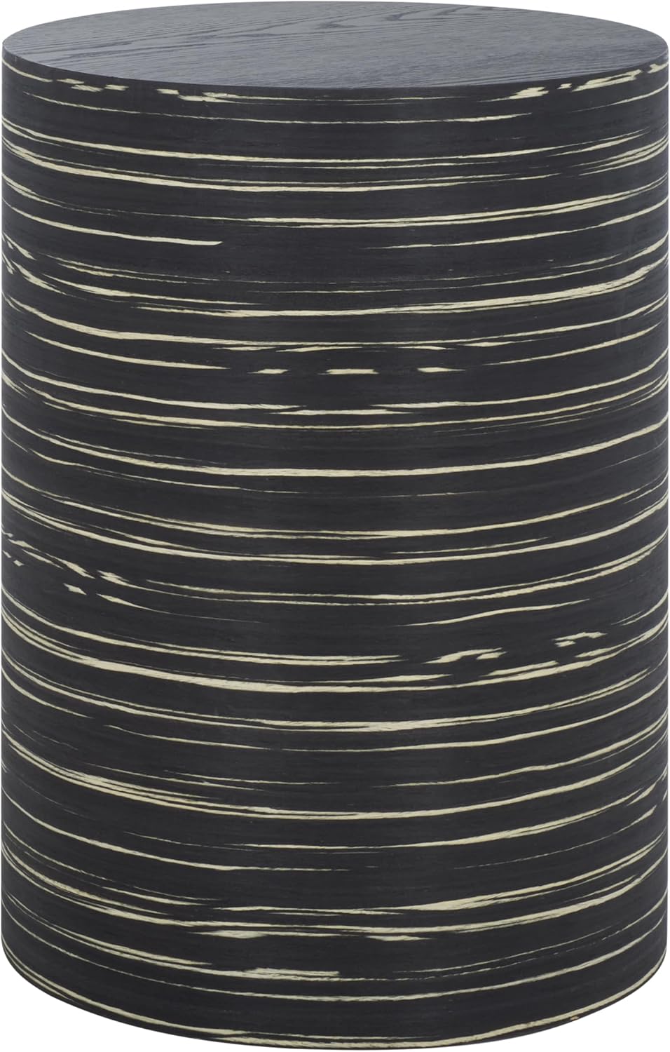 SAFAVIEH Home Collection - Bahan Round Pedestal End Table, Black Modern Strip...
