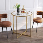 SAYGOER Small Round Dining Table for 2,Glass Circle Kitchen Dinner Table,26.7'' Multifuntional Modern Desk for Dining Room,Office,Kitchen,Apartment,Easy Assembly,Gold