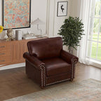 Faux Leather Accent Chair,35" W Upholstered Mid Century Modern Armchair with Rivet Rolled Arm,Deep Seat Comfy Single Sofa Chair for Living Room,Bedroom,Apartment,Office(Burgundy)
