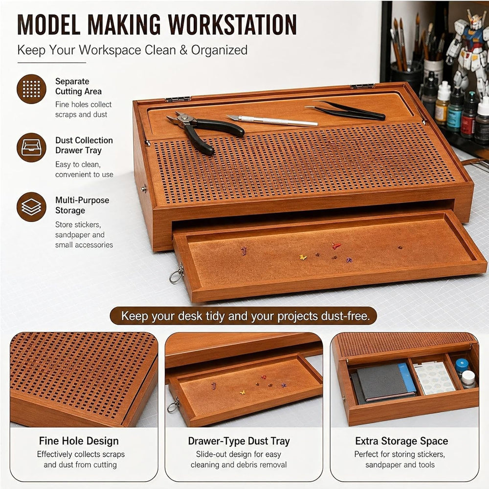 Deluxe Model Building Station, Wooden Craft Assembly Desk Designed | LED Task...