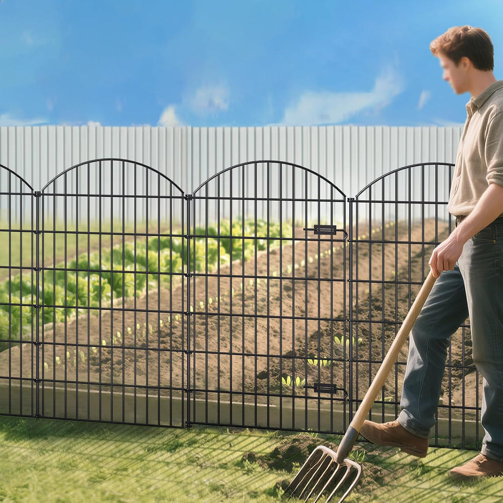 Metal Garden Fence with Gate 48 in x 12.7 ft, No-Dig Outdoor Dog Fence