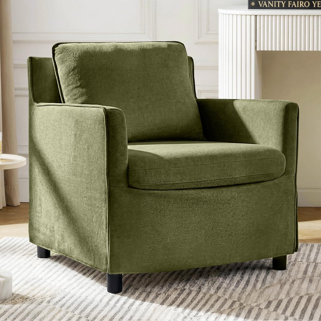 Upholstered Barrel Accent Chair, Modern Single Sofa with Washable Cover for Living Room, Bedroom,Reading Spaces,Office,Green