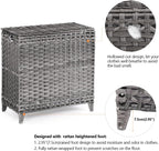 Laundry Hamper with 3 Removable Liner Bags; 132L Handwoven Rattan Laundry Basket with Lid & Heightened Feet; Clothes Hamper with Side Handles; Laundry Sorter with 3 Separate Sections (Gray)