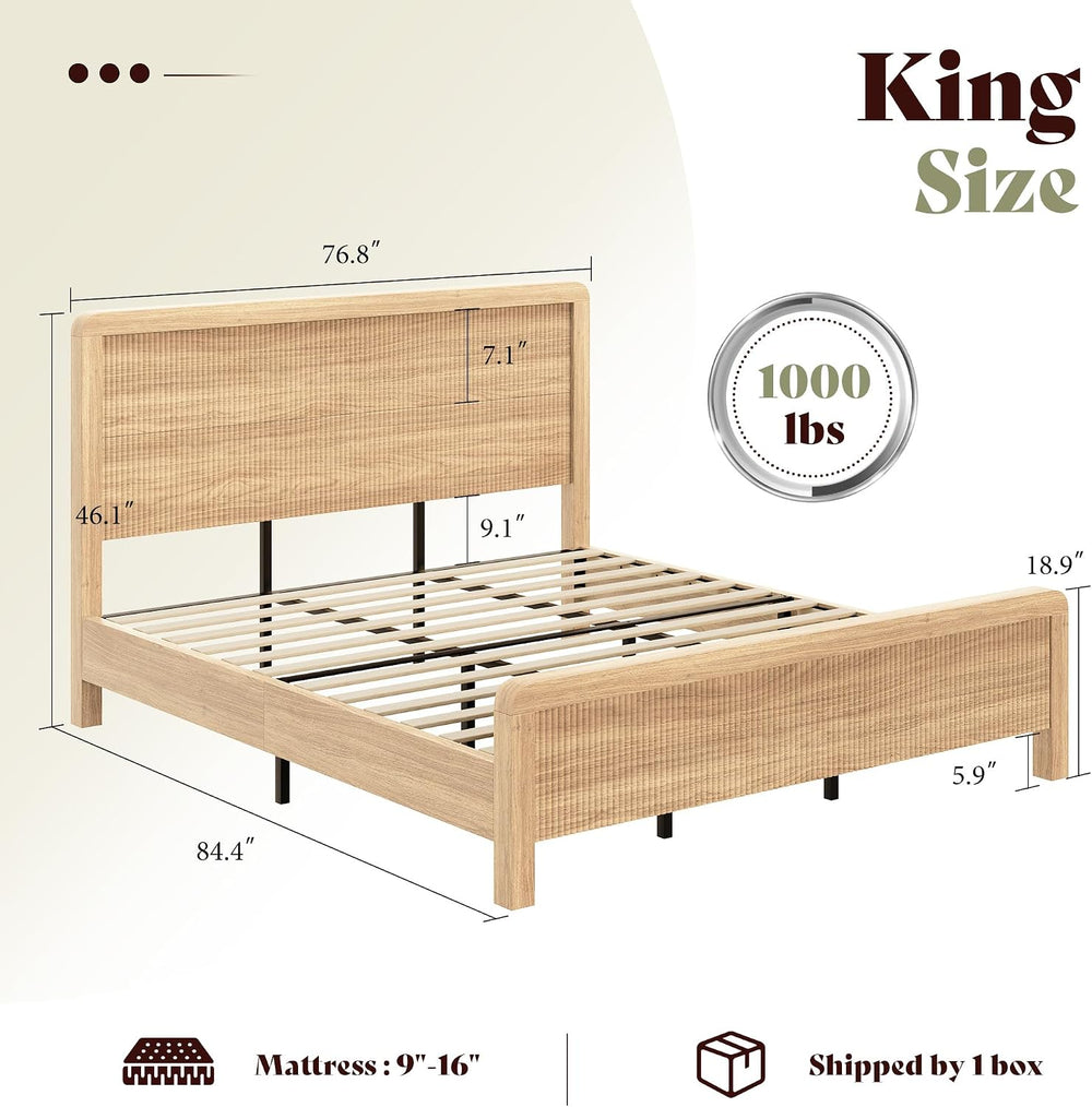 AMERLIFE 3-Piece Modern Fluted King Bedroom Furniture Set, Natural Oak