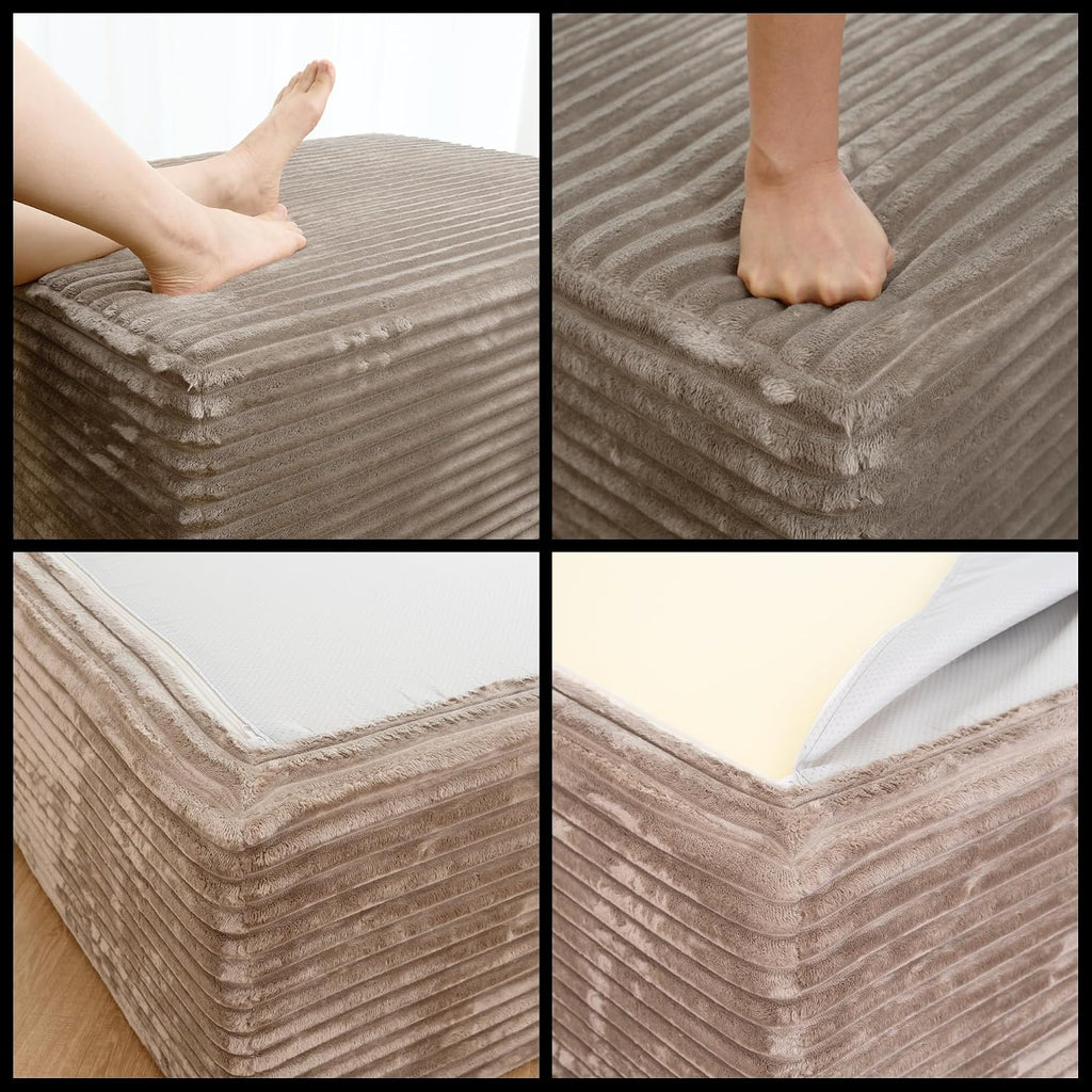 JINGLING 37.4" Rectangle Ottoman Foot Rest for Couch - Corduroy Upholstered Compressed Memory Foam, Cloud Ottoman for Modular Sectional, No Assembly Required, DIY Combination, Camel