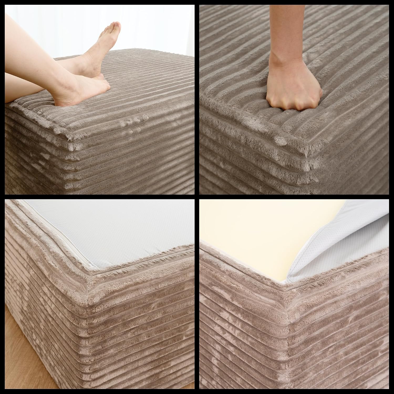 JINGLING 37.4" Rectangle Ottoman Foot Rest for Couch - Corduroy Upholstered Compressed Memory Foam, Cloud Ottoman for Modular Sectional, No Assembly Required, DIY Combination, Camel