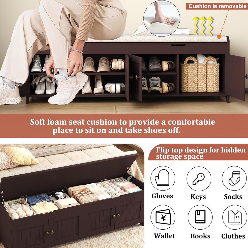 HOMEFORT 54.4" Shoe Bench with Lift Top Storage, Entryway Bench with Cus...