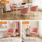 Furniliving Vanity Chair with Back, Upholstered Accent Chair for Living Room, Makeup Chair for Bedroom Sherpa ArmChairs Home Office Desk Chair with Gold Metal Legs (Pink)