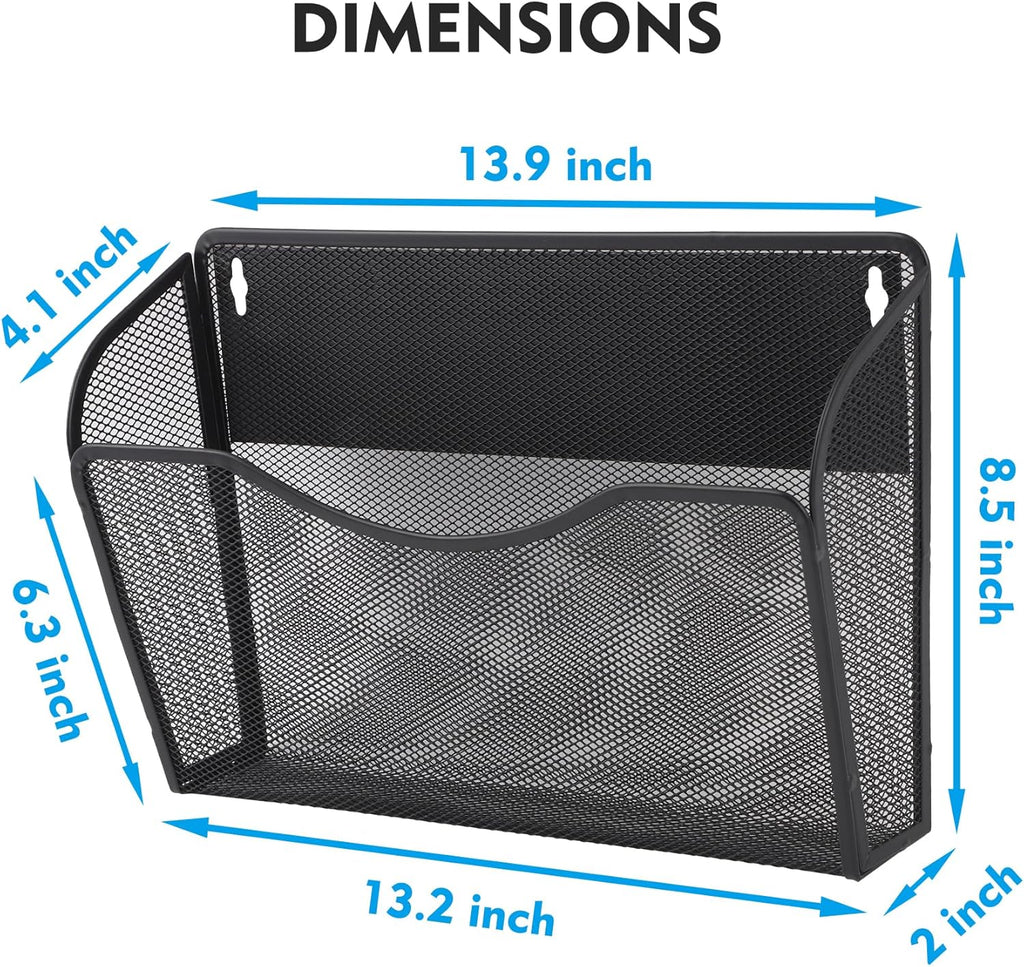 EASEPRES Magnetic 3 Single Pocket Mesh Hanging File Organizer, Vertical Wall Mounted Magazine File Holder, Mount Basket Mail Paper Document Folder Organizing for Office, Home and School, Black