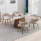 KCC Modern Velvet Dining Chairs Set of 4, Upholstered Living Room Chair with Woven Back and Golden Metal Legs, Mid-Century Accent Side Chair for Dining Room, Kitchen, Beige