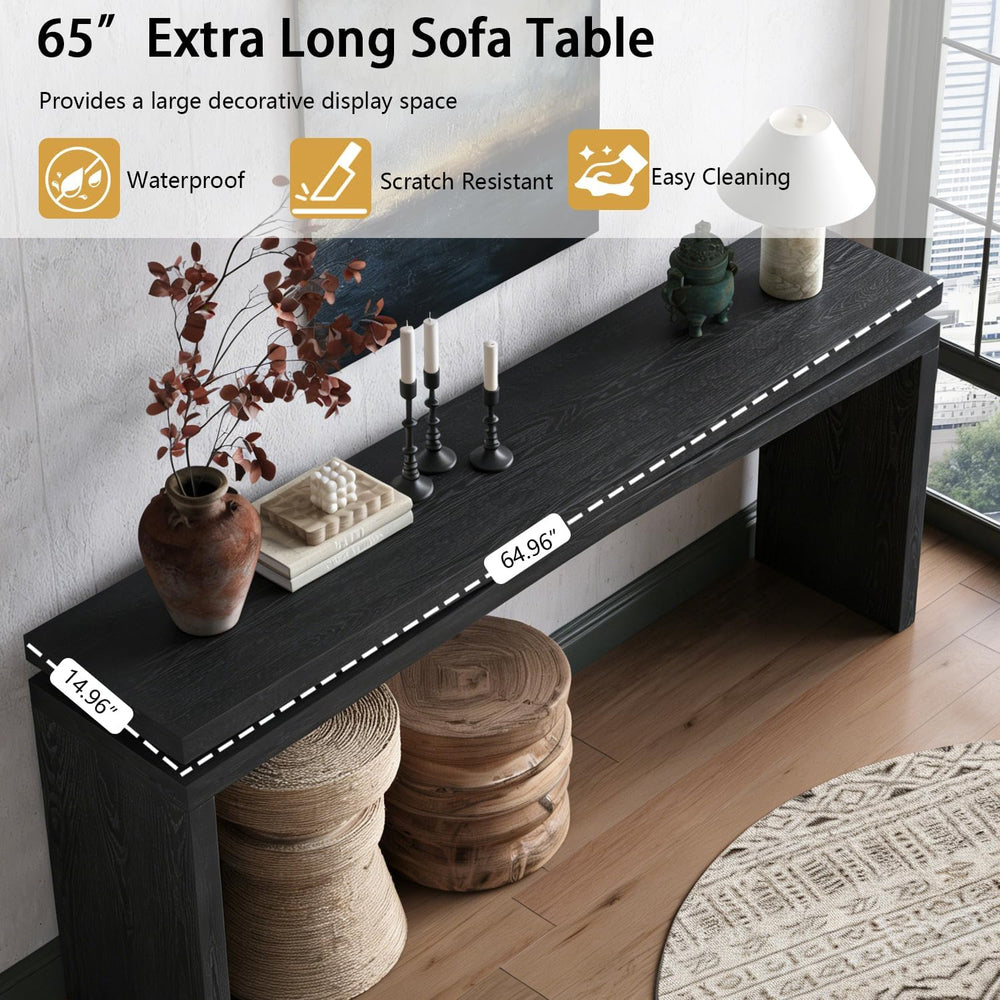 SSLine 65" Wooden Console Table Narrow Long Sofa Tables Behind Couch, Fa...