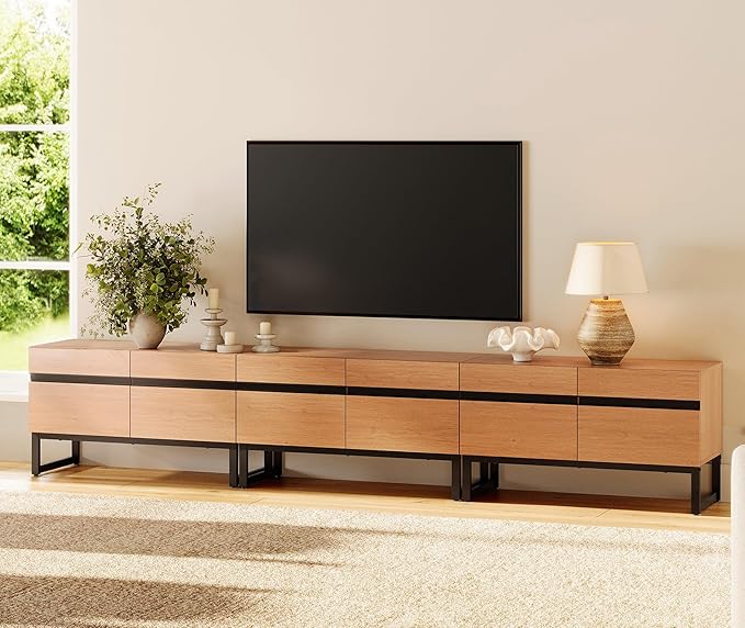 WAMPAT 3-in-1 Modern TV Stand for Up to 110 Inch TVs, Large Wood Entertainment Center Media Console with Storage Cabinets and Metal Base for Living Room, Mocha