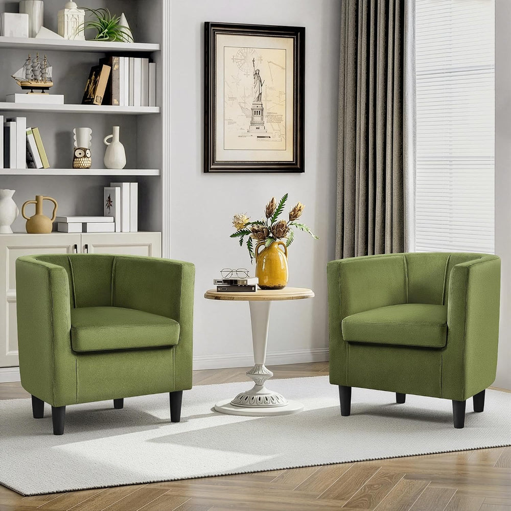 Yaheetech Barrel Accent Chairs Set of 2, Modern Armchairs, Olive Green
