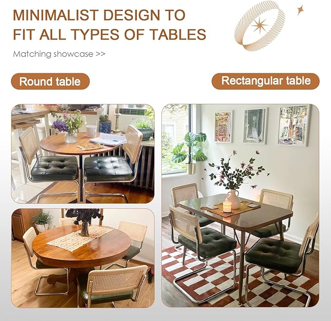 Zesthouse Natural Rattan Dining Chairs Set of 4, Modern Dining Room Chairs with Solid Wood Back for Kitchen Living Room, Mid Century Breuer Design Inspired, Upholstered Faux Leather Green