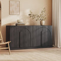 BELLEZE Bijou 64" Modern Buffet Sideboard, Mid-Century Arch Carved Wood Door Cabinet, Textured Storage Console for Living Room, Kitchen, Entryway - Ebony