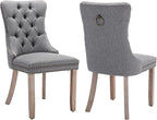 Modern Dining Chairs Set of 2, Tufted Upholstered Dining Chairs with Solid Wood Legs, Grey Linen Fabric Kitchen Chair, Sillas de Comedor, Comfy Kitchen Chair (Gray, Linen, 2Pcs)