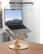 Ultra-Stable Swivel Laptop Stand for Desk，300% Larger Base Stability Military-Grade Aluminum Anti-Loosening Structure - Height Adjustable Laptop Stand Suitable for 10-17.3 inch，Golden