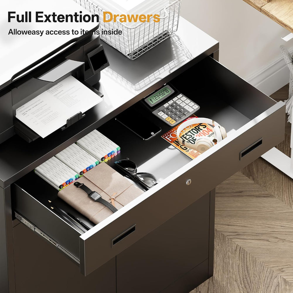 Metal Storage Cabinet 36" H, Locking Storage Cabinet with 1 Drawer and A...