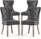SyMax Dining Chairs Set of 4, Faux Leather Parson Dining Room Chairs, High-End Tufted Kitchen Side Chairs for Bedroom, Living Room, Gray