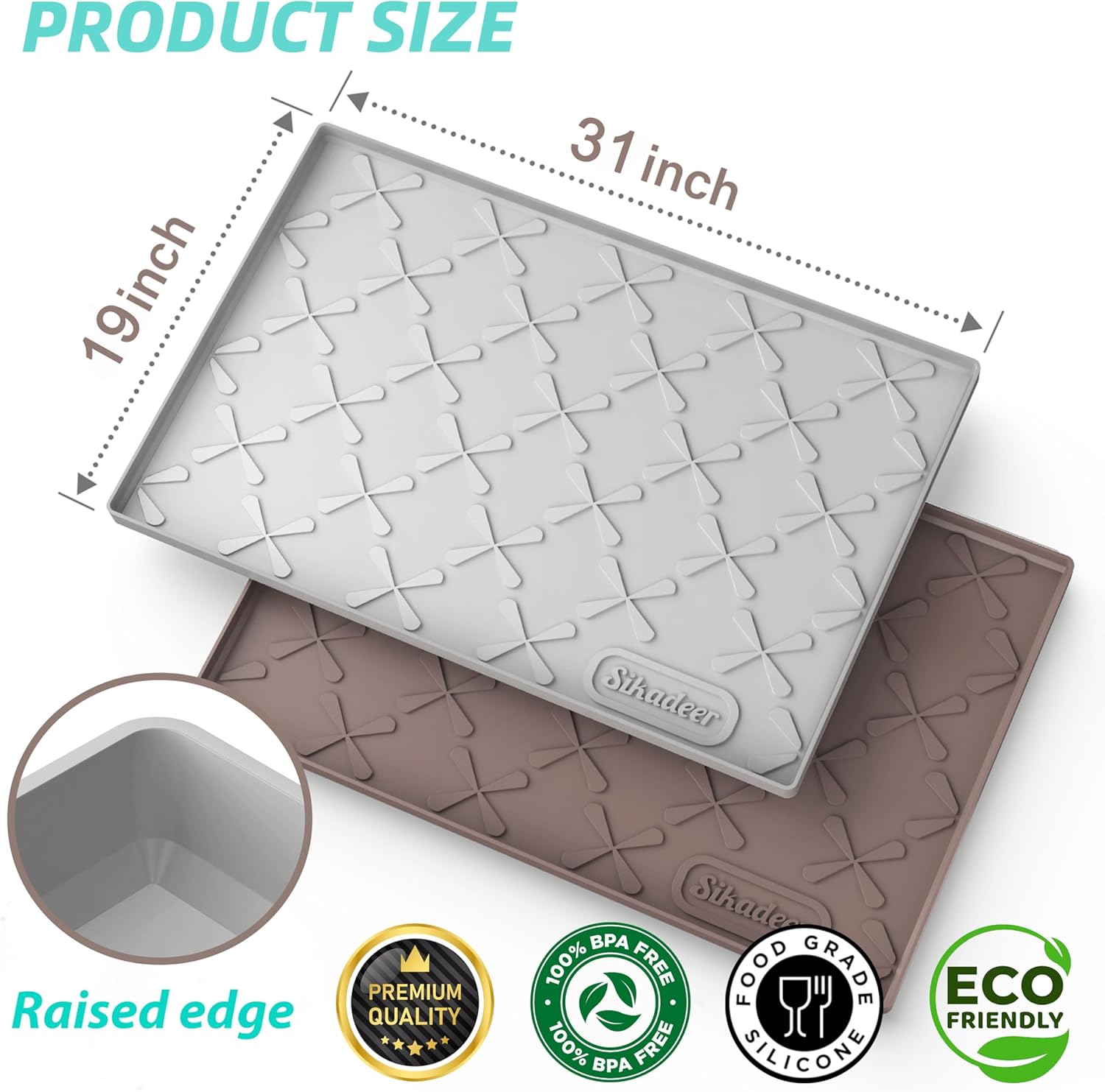 SIKADEER 31" x 19" Under Sink Mat Waterproof, Silicone Mat Kitchen Drawer Shelf and Cabinet Liner, Sink Protector for Kitchen Organizers and Storage, Boot Tray Pet Food Mats