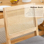 Rattan Dining Chairs Set of 2, French Country Cane Back Upholstered Kitchen Chairs, Solid Wood Farmhouse Side Chairs, Dark Gray