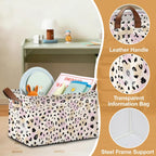 32L Large Storage Bins with Handles, Basket Organizer for Shelves, Closet, Books, Laundry & Home Decor (Pink Leopard Print)