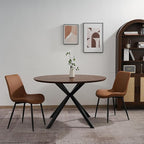 47.2" 5-Piece Round Dining Table Set for 4, Modern Wood Dining Table with 4 Upholstered Chairs, Kitchen & Dining Room Table Set with Metal Base for Apartment, Small Space, Walnut Table+4 Brown Chairs