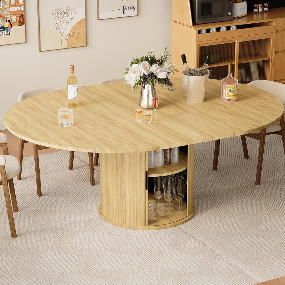 Dining Table for 4-6,59“Extendable Round Dining Room Kitchen Table with Stora...