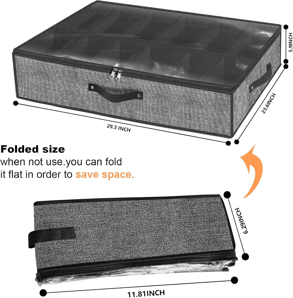 homyfort Under Bed Shoe Storage Organizer Fits 12 Pairs- Underbed Shoe Container Solution Shoes Box Bins with Clear Window for Sneakers,High Heels,Flip Flop(Black)