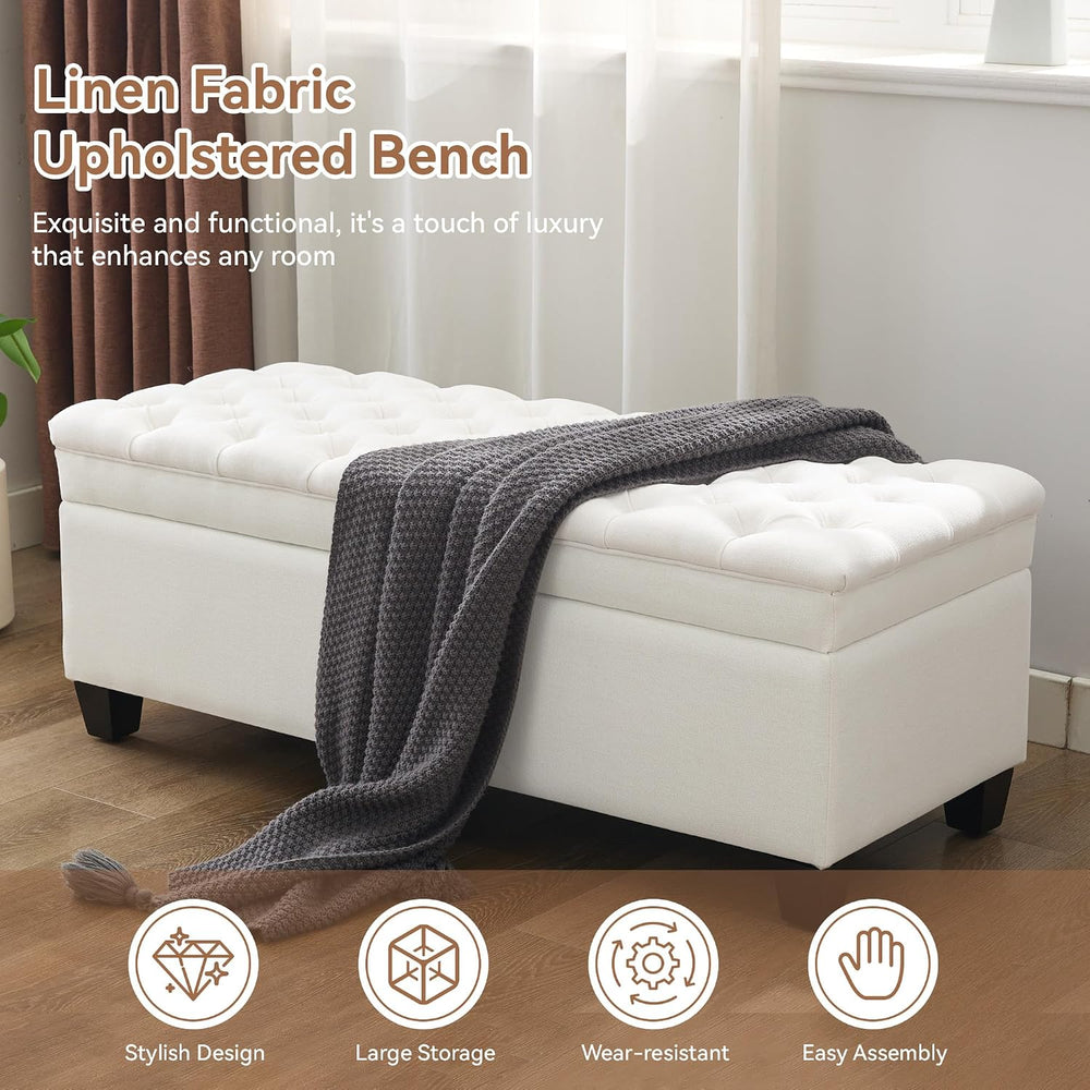 WUTUTUEE 51" Fabric Storage Ottoman Bench, Upholstered Rectangle End of ...