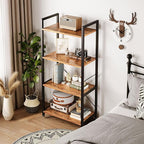 Casaottima Book Shelf, 4 Tier Bookshelf, Modern Wood Bookcase Shelves for Bedroom, Industrial Display Shelf for Living Room Home Office Kitchen, Standing Shelving Unit Storage Organizer, Vintage