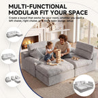 110" High Back Boneless Couch, L-Shaped Modular Sectional Sofa Bed | Sectional Couches for Living Room, Slub Chenille Fabric, No-Assembly, Light Gray