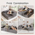 Cloud Sectional Couch, 104”L-Shape Oversized Sofa with Left Chaise Lounge, Modular Sleeper Couch with Pillows & Deep Seat, Rain Drop Velvet Fabric Compressed Sofa for Living Room, Light Gray