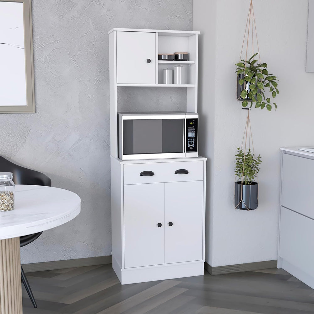Kitchen Pantry 67" H, Two Cabinets, Three Doors, Two Open Shelves, One D...