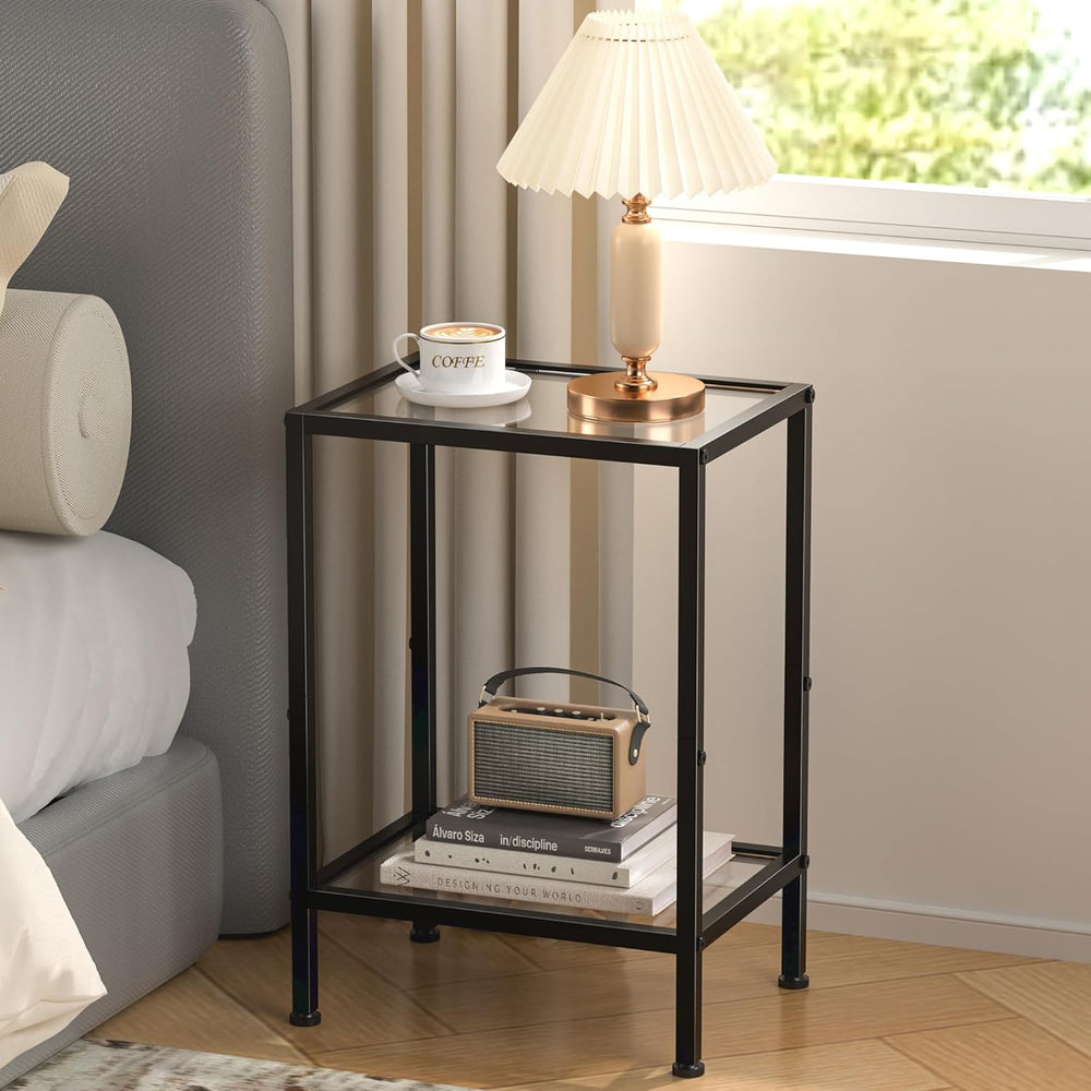 Side Tables Set of 2,Tempered Glass End Tables, 2-Tier Nightstands with Open ...