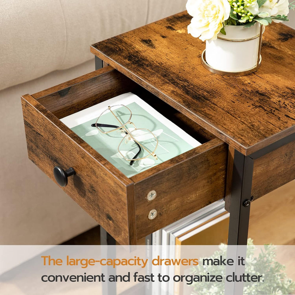 HOOBRO Tall End Table, Nightstand, Industrial Side Table with Drawer and Stor...