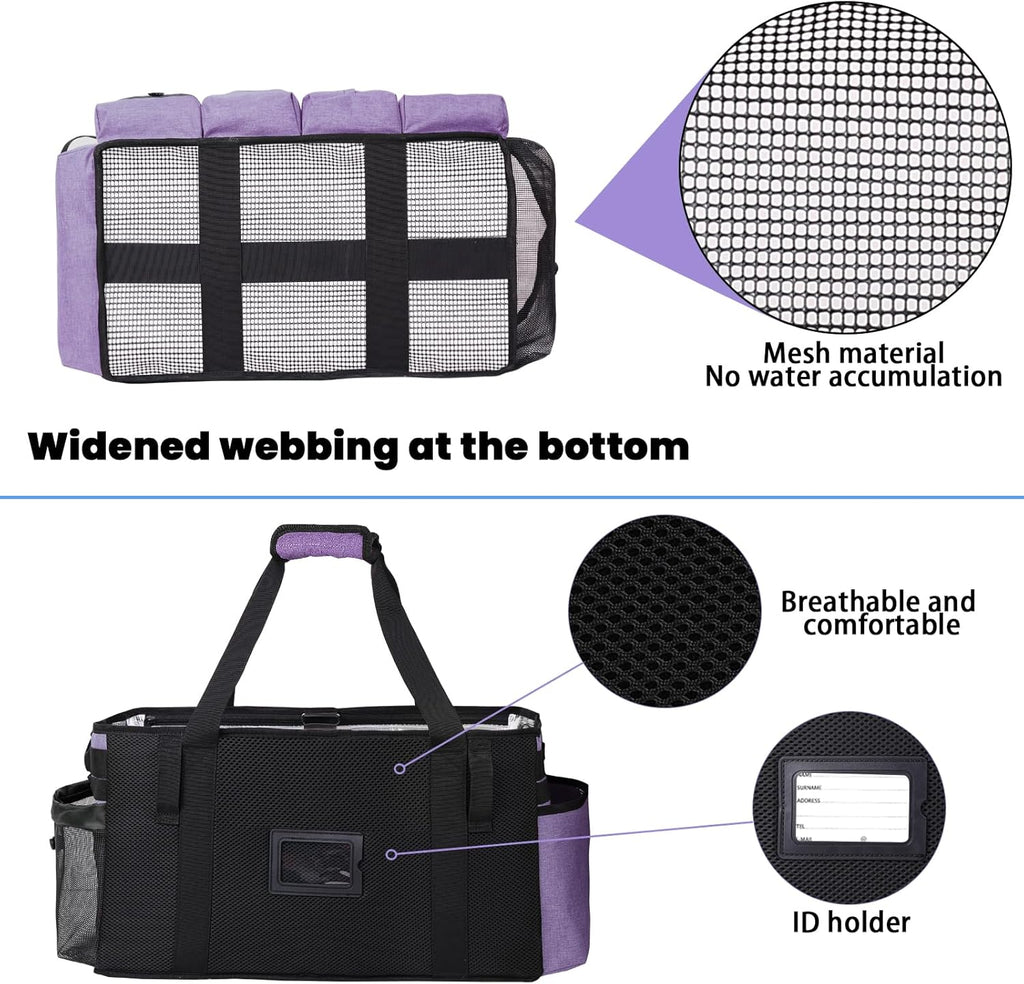 Extra large Cleaning Caddy Bag Built-in Sturdy Support Board, Cleaning Organizer with Detachable Divider, Cleaning Supply Tote with Adjustable Shoulder Strap (Purple, 19'' x 11'' x 11'')