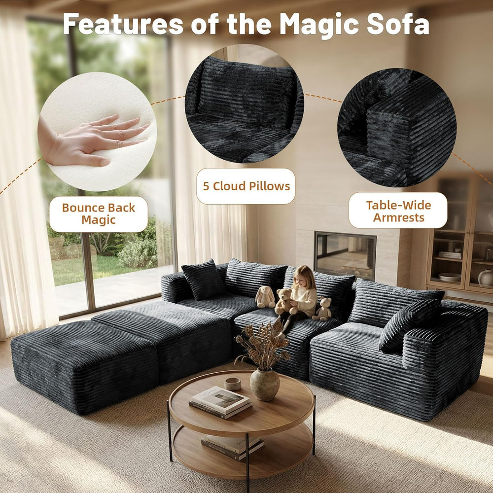 110 Modular Sectional Sofa with 2 Ottomans, Corduroy U-Shaped Modular Section...