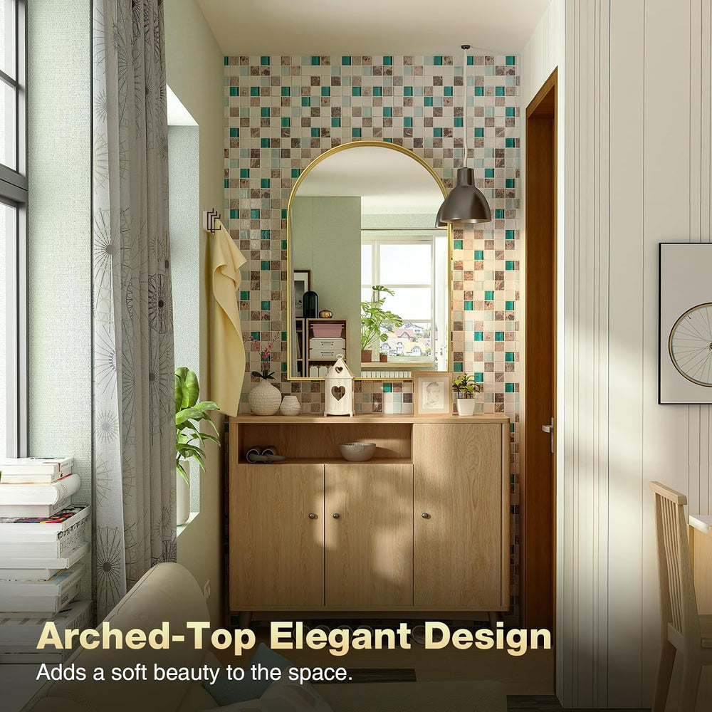 Brightify Gold Arched Mirror, 24 x 32 Inch Arch Wall Mirror, Brass Metal Fram...