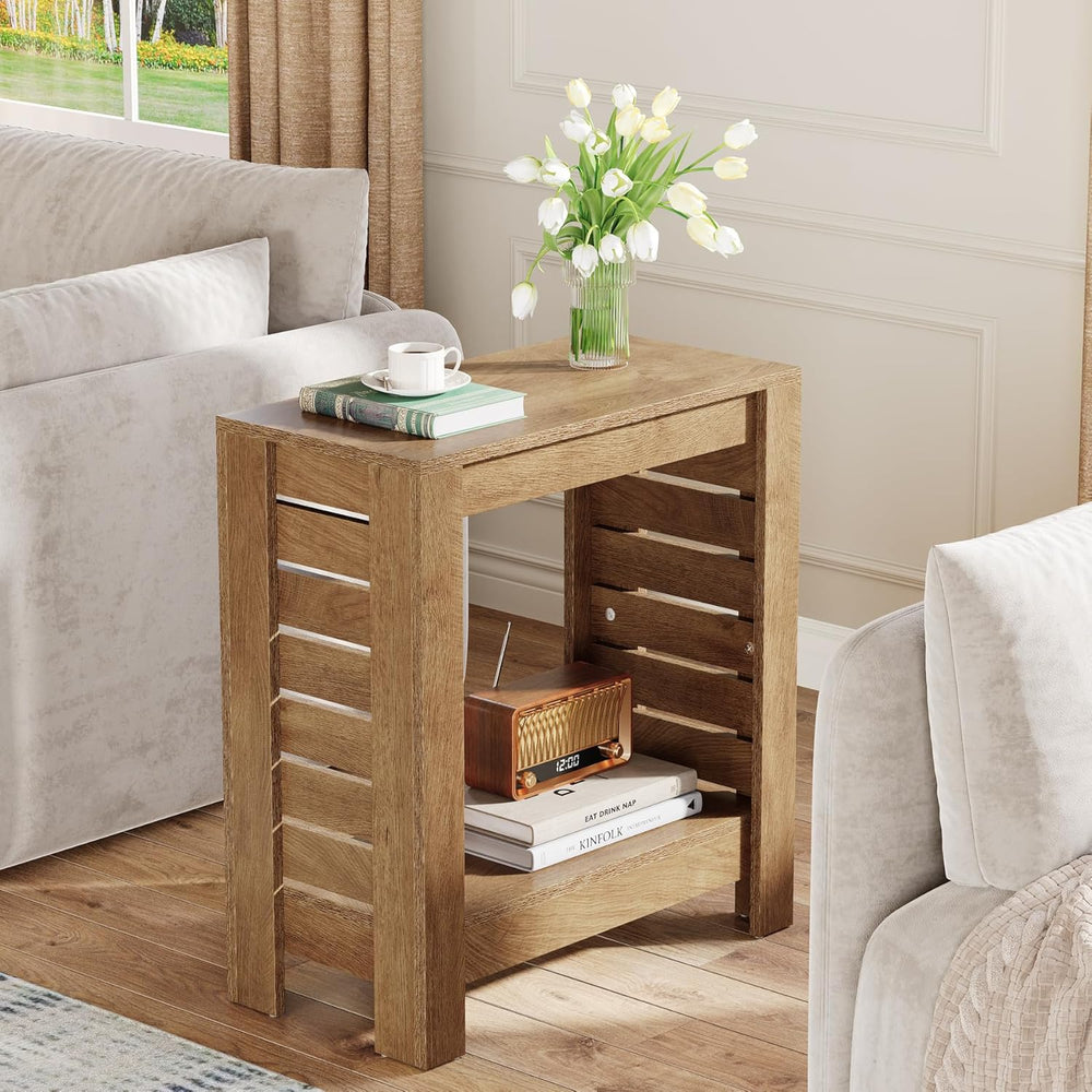 Tribesigns Narrow Side Table, 2-Tier Farmhouse Wooden End Table with Storage ...