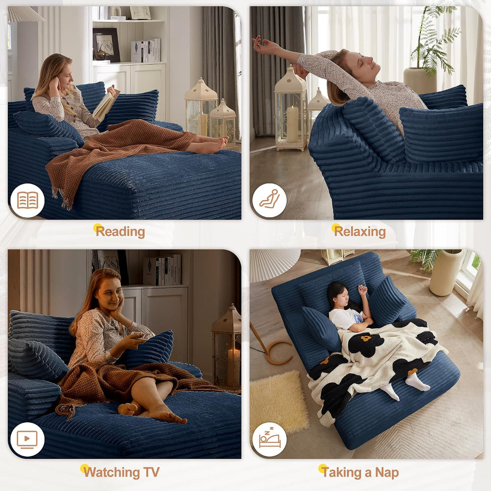 67" Oversized Chaise Lounge Chair Indoor, Corduroy Chaise Lounge Sofa Ch...