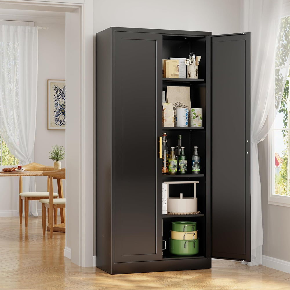 Metal Kitchen Pantry Cabinet, 71"H x 28"W x 14"D Cabinet with ...