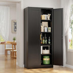 Metal Kitchen Pantry Cabinet, 71"H x 28"W x 14"D Cabinet with 2 Doors and 4 Adjustable Shelves, Kitchen Pantry Storage Cabinet, Metal Pantry Cabinet for Kitchen, Dining Room, Living Room-Black
